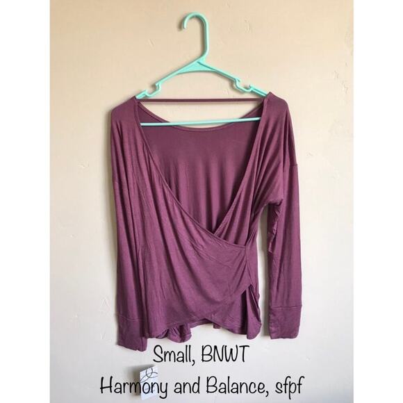 NWT Harmony Balance Ladies Purple Criss Cross Open Back Long Sleeve Active Top - Picture 3 of 6